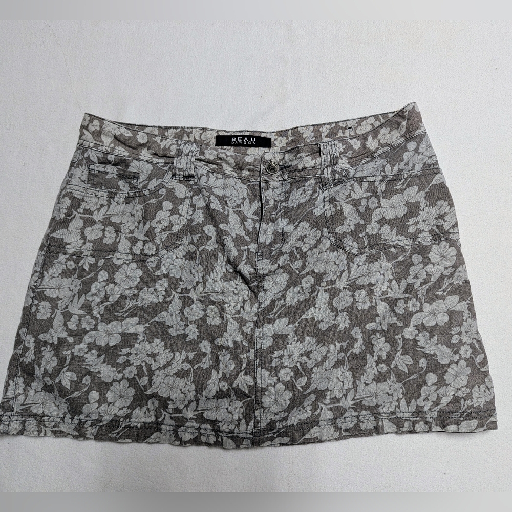 Beau Dawson Linen Blend Skort Size 16 Green Floral Print Outdoor